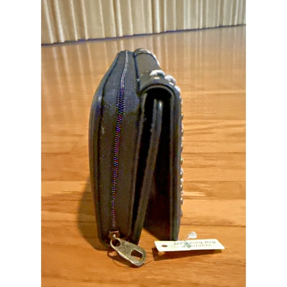 NWT Montana West Black Gray Cross Wallet NWT Crass Studded Western Coin Zipper *